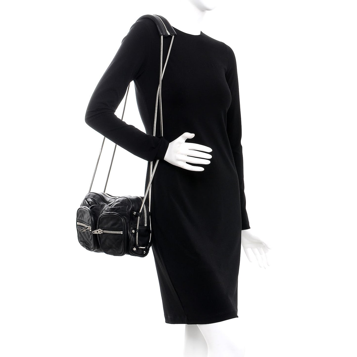 Washed Lambskin Brenda Chain Shoulder Bag Black