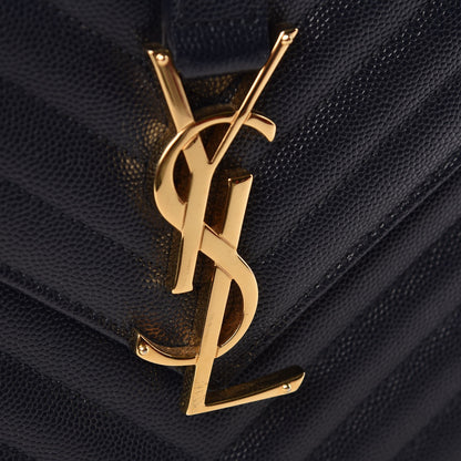 Saint Laurent Grain De Poudre Matelasse Chevron Large Monogram Satchel Midnight Blue 13 of 13