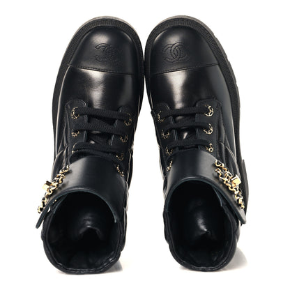 Chanel Lambskin Calfskin Quilted Lace Up Combat Boots 36.5 Black 2 of 9