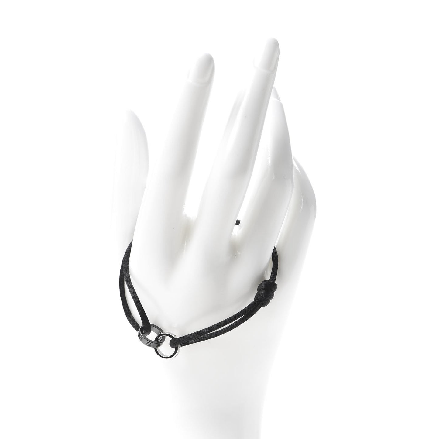 18K White Gold Ceramic 4 Diamond LOVE Cord Bracelet Black