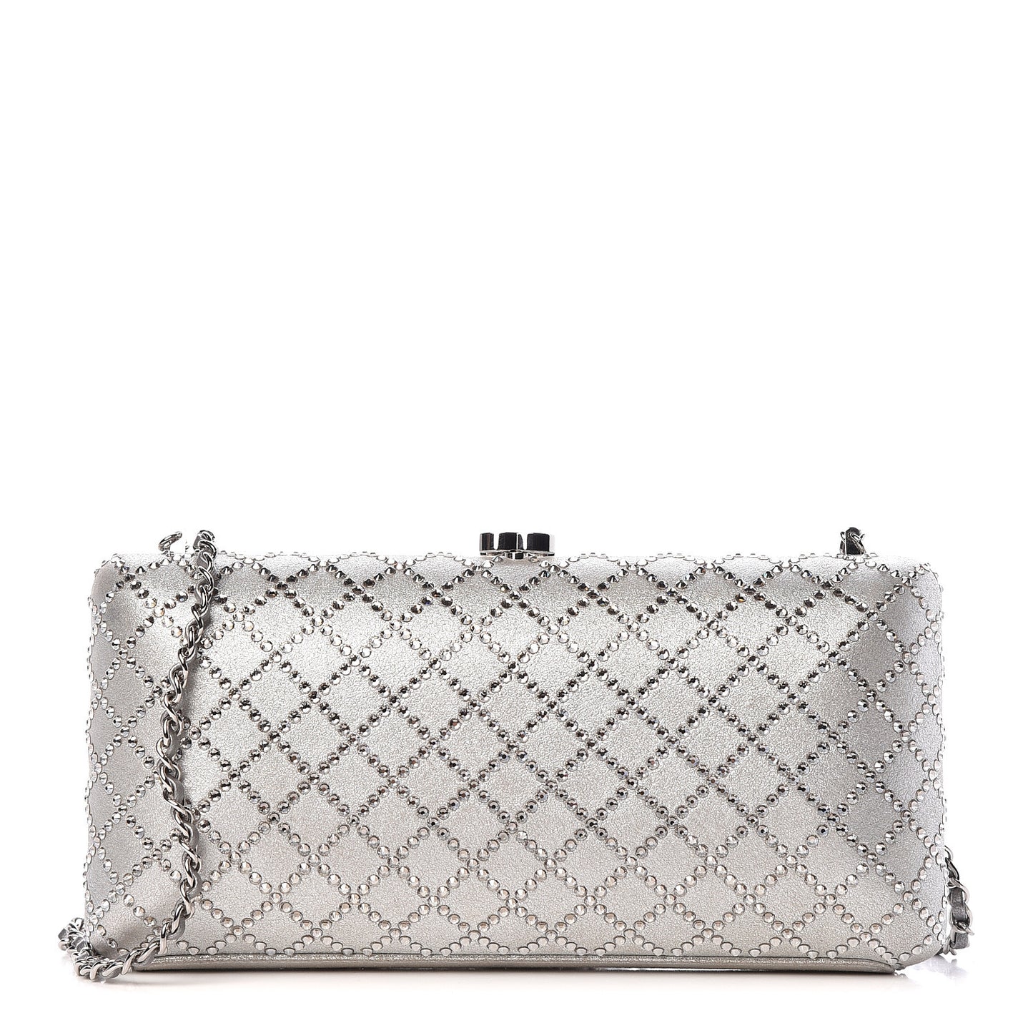 Iridescent Lambskin Crystal Quilted Clutch Silver