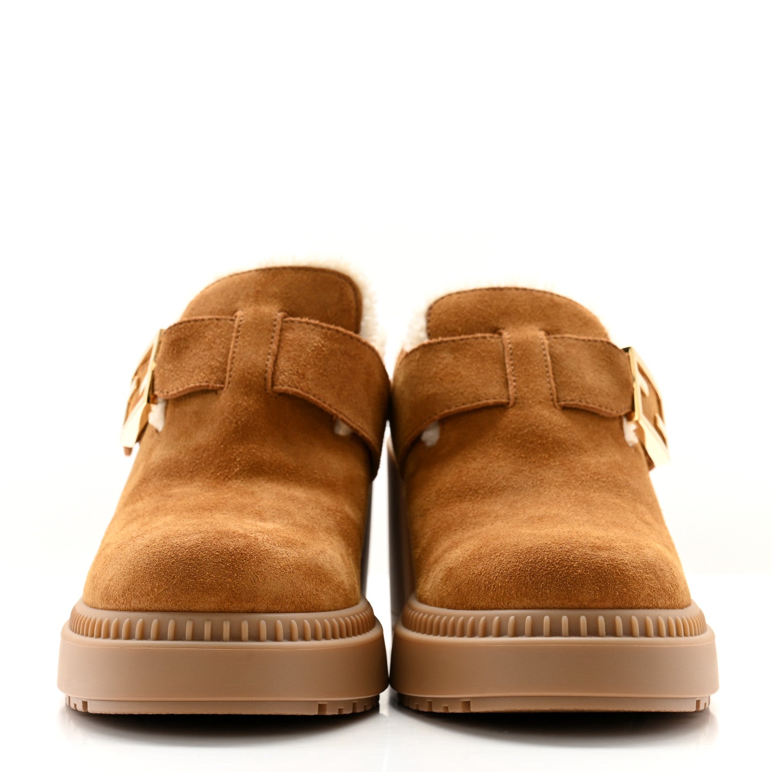 Fendi Suede Shearling Clogs 39.5 Caramel Milk 2 of 9