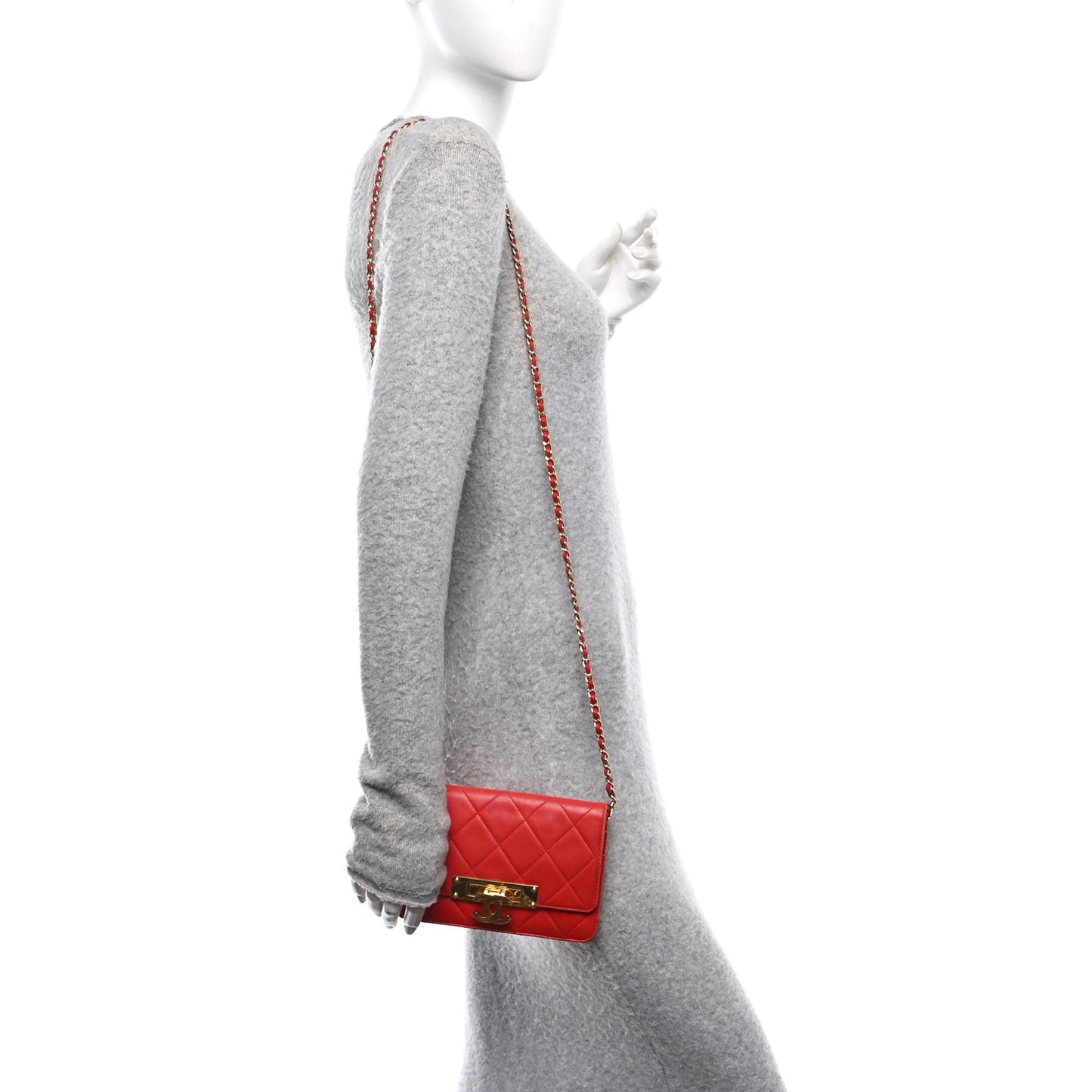 Lambskin Quilted Golden Class Wallet on Chain WOC Red