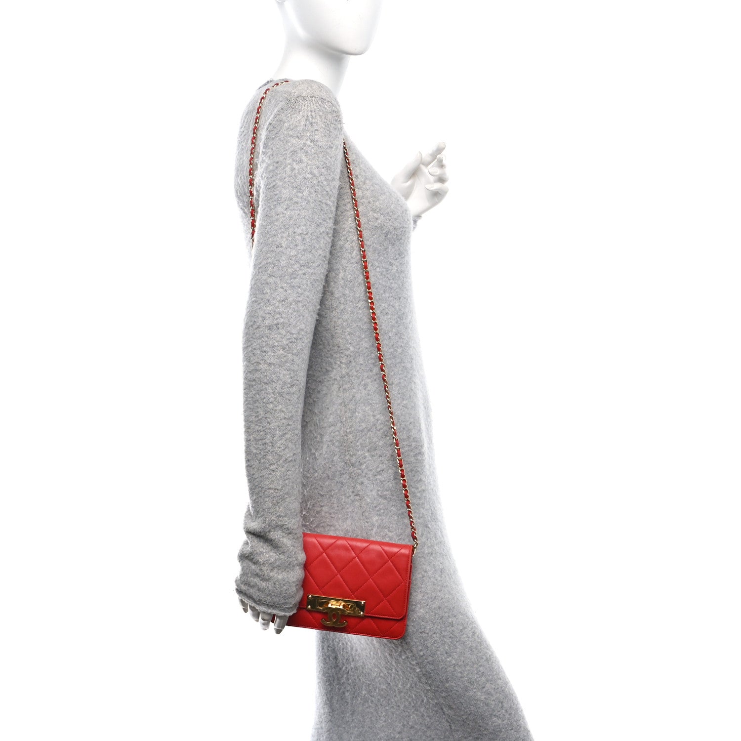 Chanel Lambskin Quilted Golden Class Wallet on Chain WOC Red 2 of 12