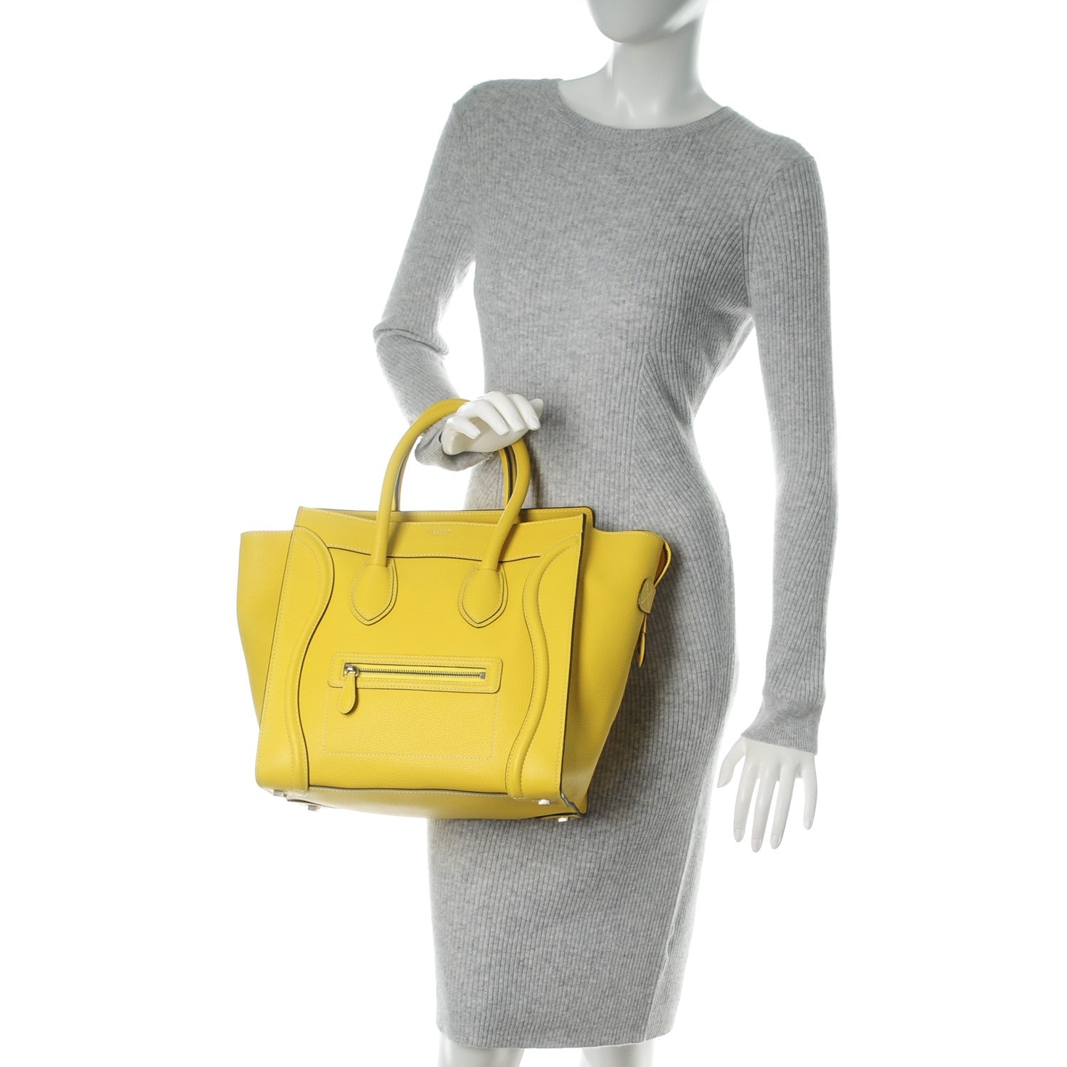 Celine Drummed Calfskin Mini Luggage Citron 2 of 9