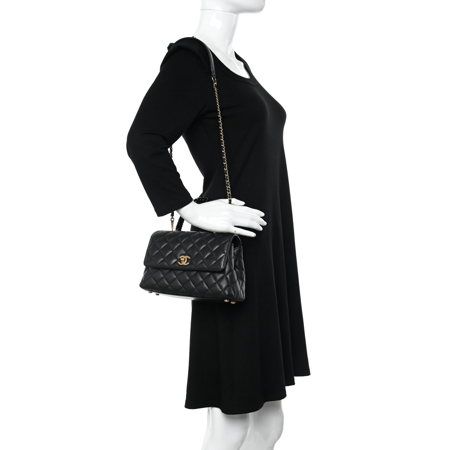 Calfskin Strass Quilted Mini Coco Handle Flap Black