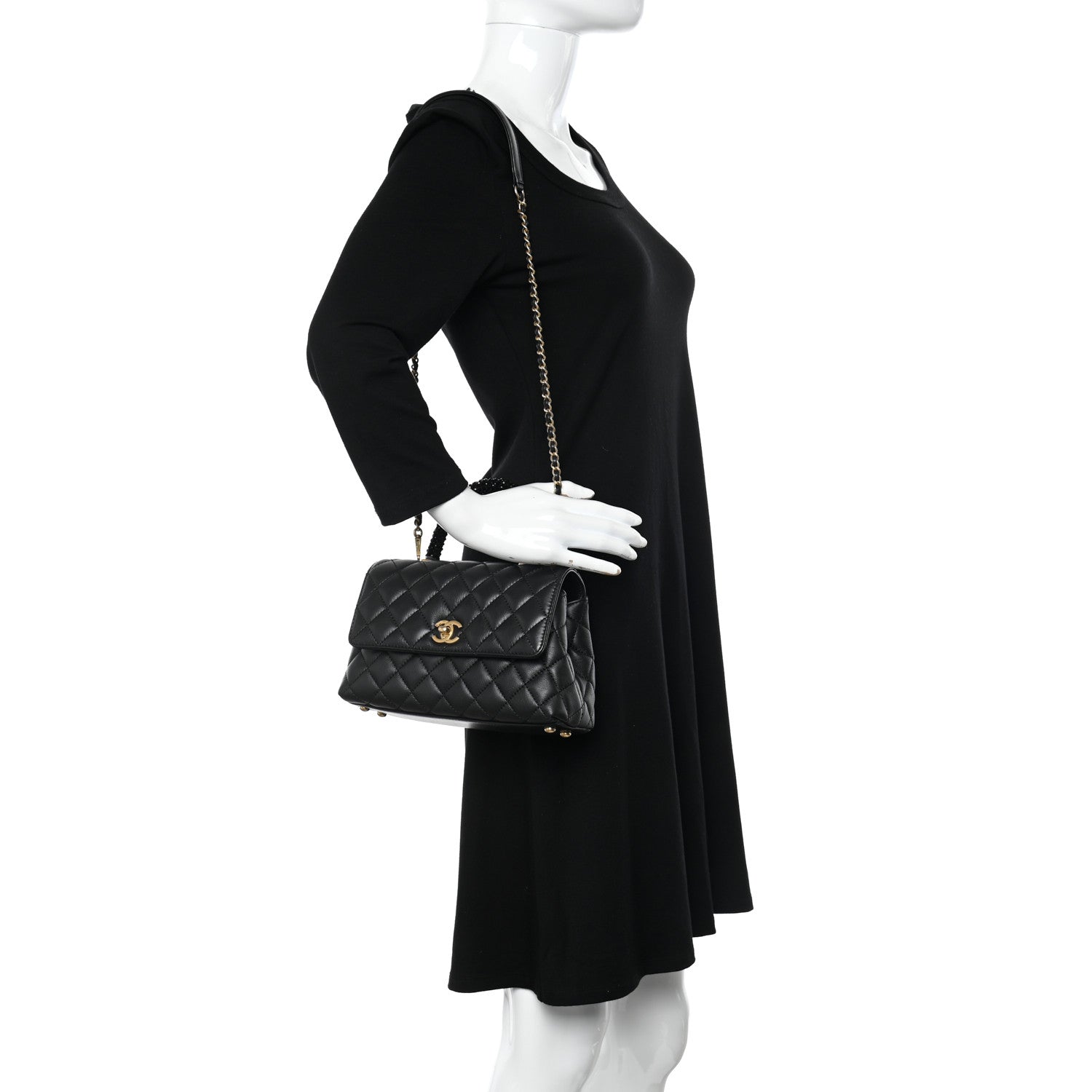 Chanel Calfskin Strass Quilted Mini Coco Handle Flap Black 2 of 11