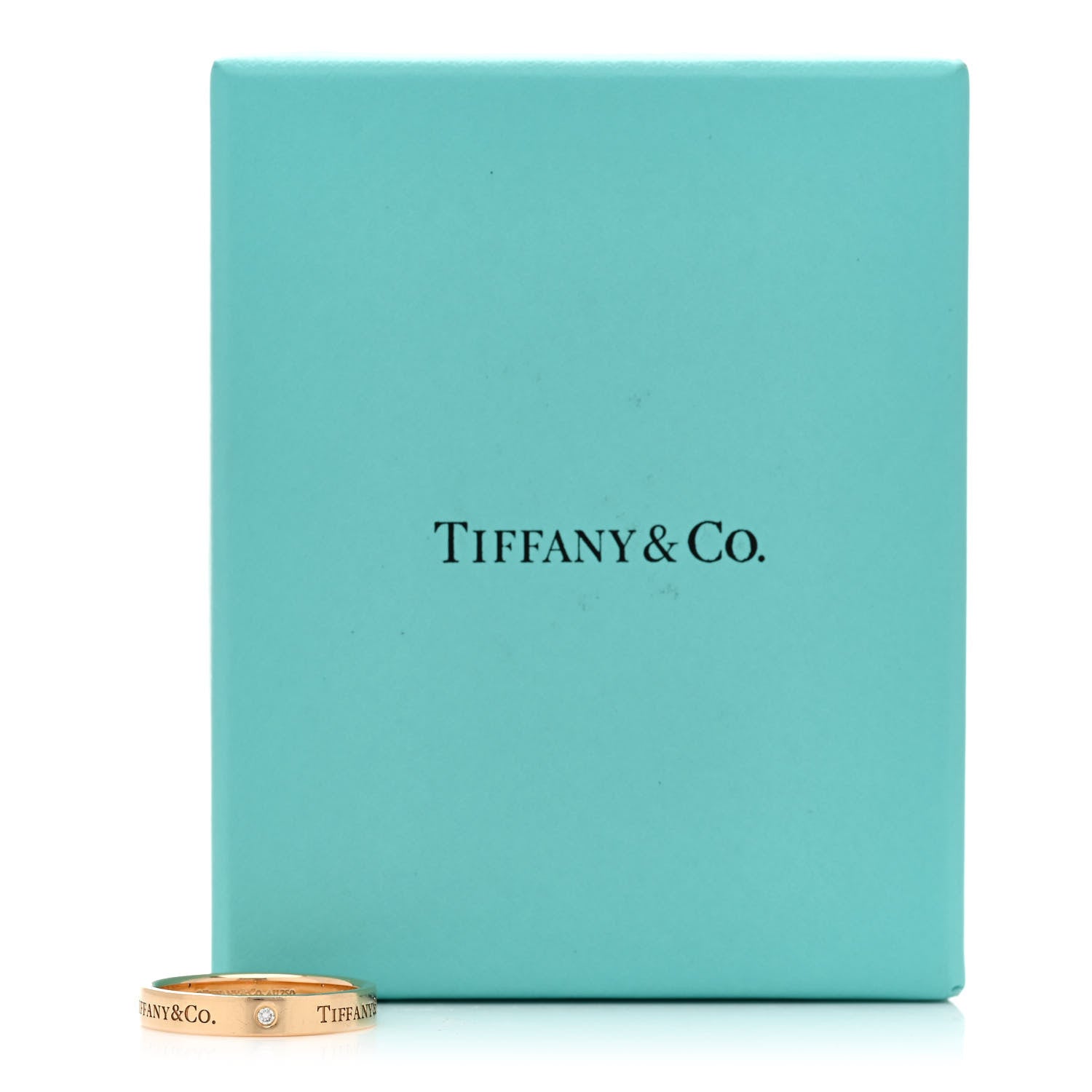 Tiffany 18K Rose Gold Diamond Logo Band Ring 64 10.75 5 of 5