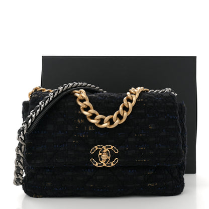 Chanel Tweed Quilted Large Chanel 19 Flap Black Navy Gold 12 of 12