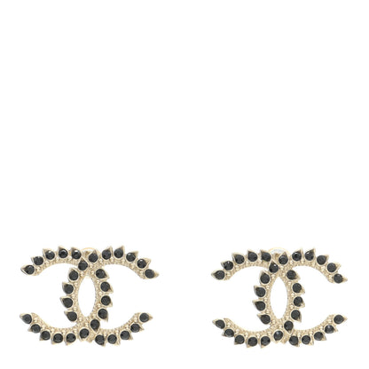 Chanel Strass Crystal Dazzling Wheat CC Earrings Black Gold 1 of 5