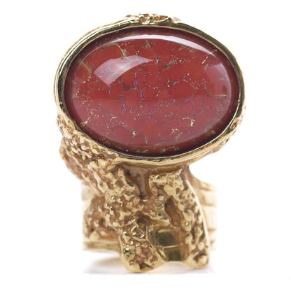Saint Laurent Glass Cabochon Arty Ovale Ring 7 Gold Opium 1 of 6