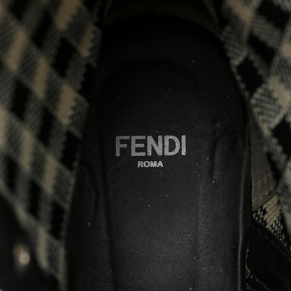 Fendi Vitello Stretch Fabric FF Vichy Rockoko Biker Boots 38.5 Black Crema Tobacco 7 of 13