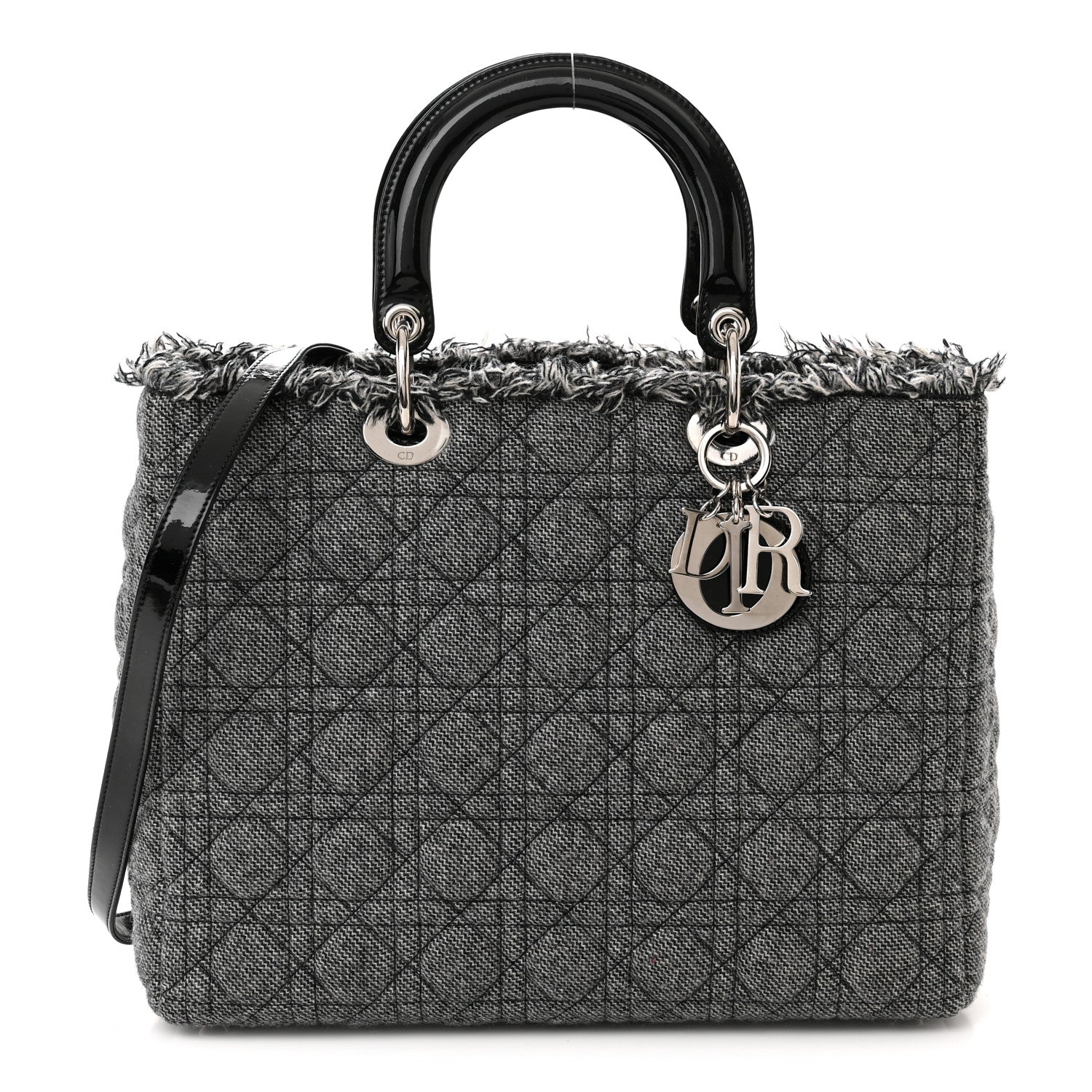 Christian Dior Tweed Cannage Large Lady Dior Black 1 of 11