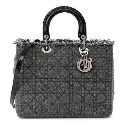 Christian Dior Tweed Cannage Large Lady Dior Black 1 of 11