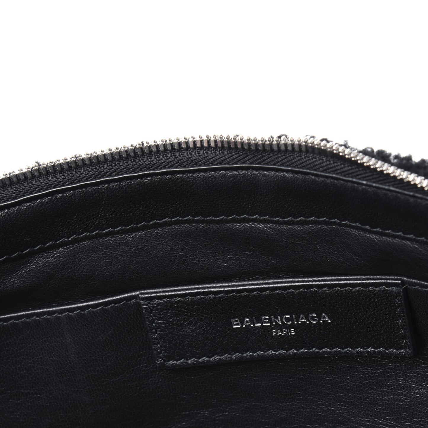 Sheepskin Shearling Contrasted Logo Large Zip Pouch Black