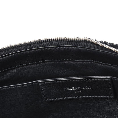 Balenciaga Sheepskin Shearling Contrasted Logo Large Zip Pouch Black 8 of 13