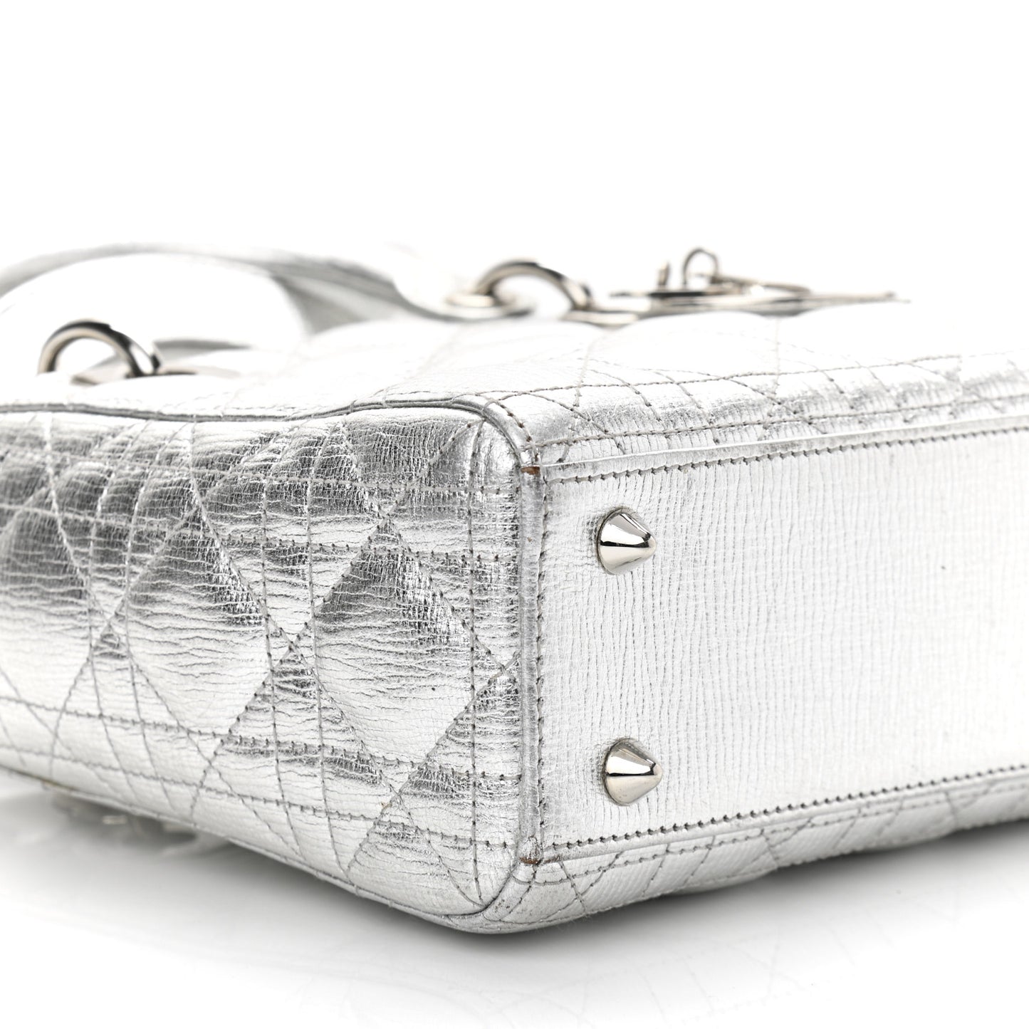 Metallic Grained Calfskin Cannage Small Lucky Badges My Lady Dior Silver