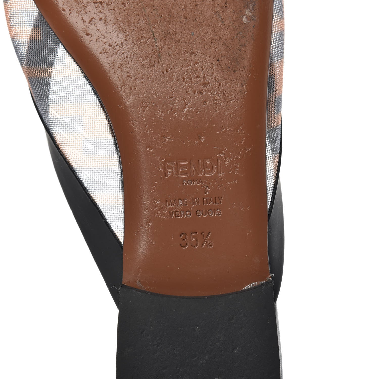 Fendi Technical Mesh Vitello FF Colibri Flat Mules 35.5 Tobacco Moro Black 7 of 8