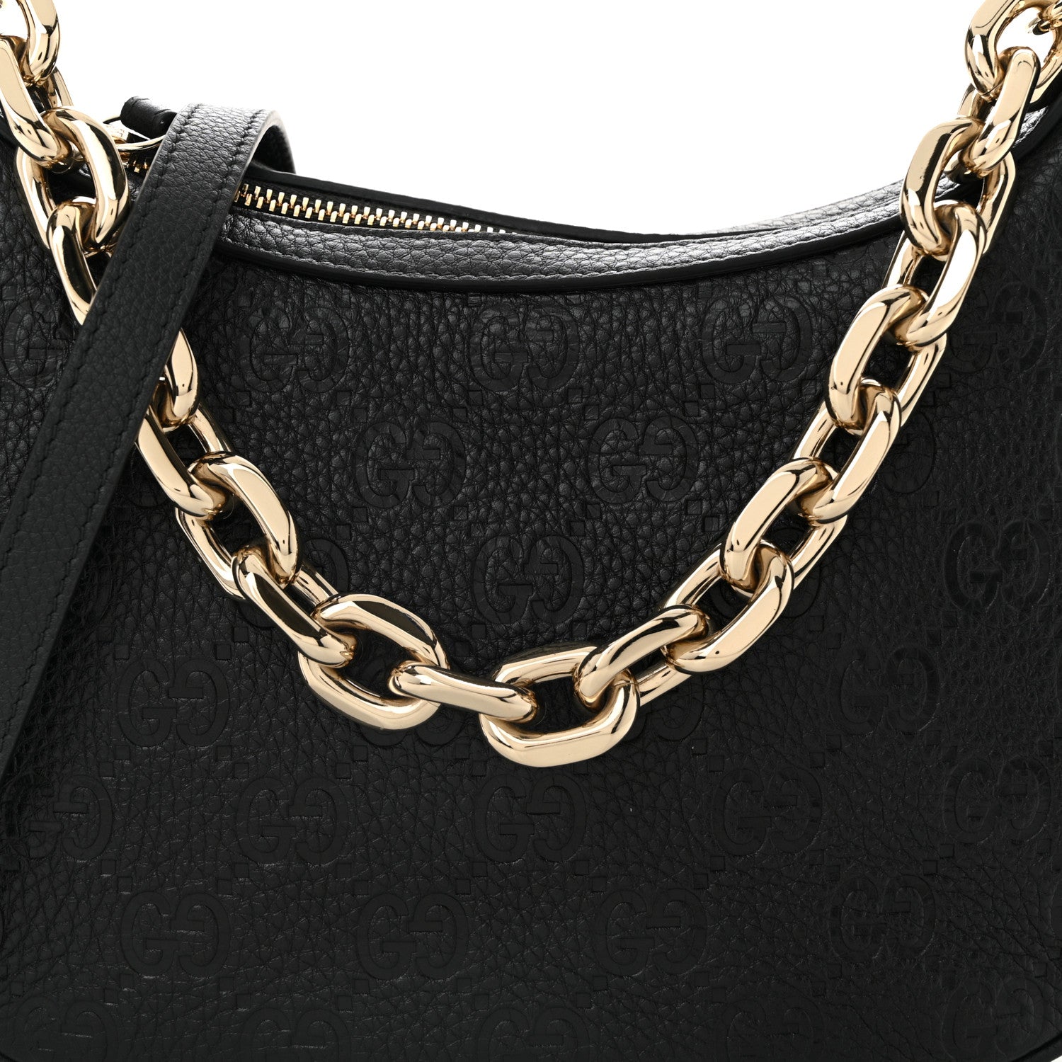 Gucci GG Grainy Calfskin Emblem Small Half Moon Shoulder Bag Black 8 of 10