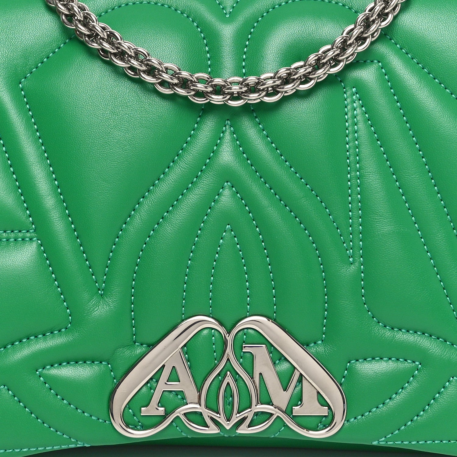 Alexander McQueen Lambskin Quilted Medium The Seal Chain Shoulder Bag Green 7 of 9