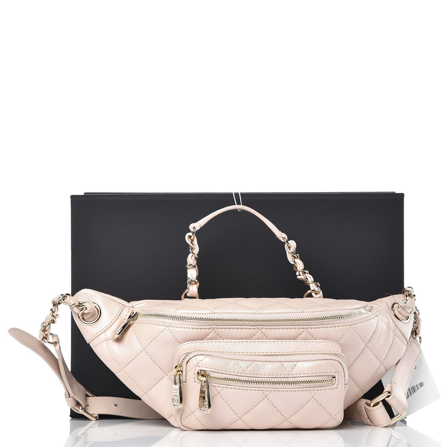 Iridescent Calfskin Quilted All About Waist Belt Bag Beige
