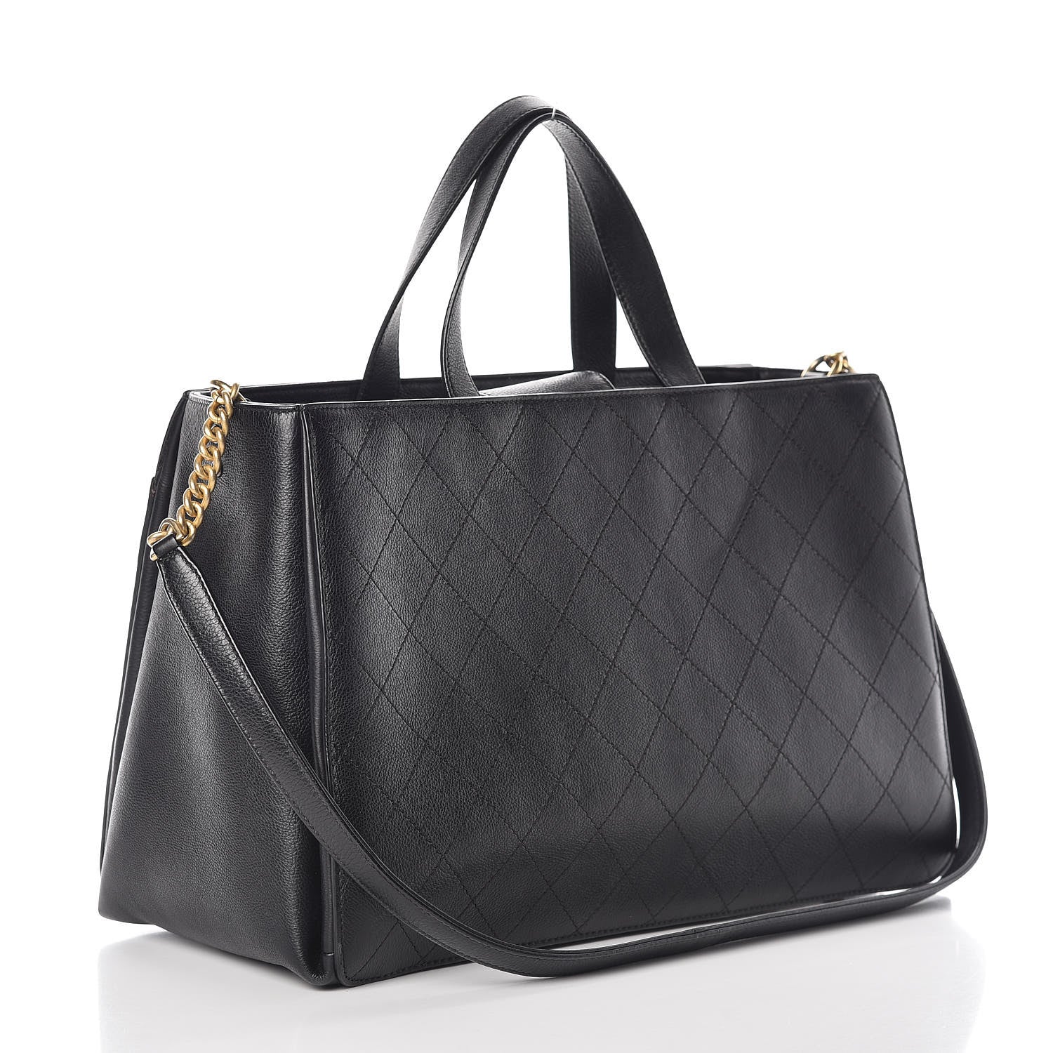 Chanel Calfskin Stitched Large Straight Lines Shopping Tote Black 4 of 11