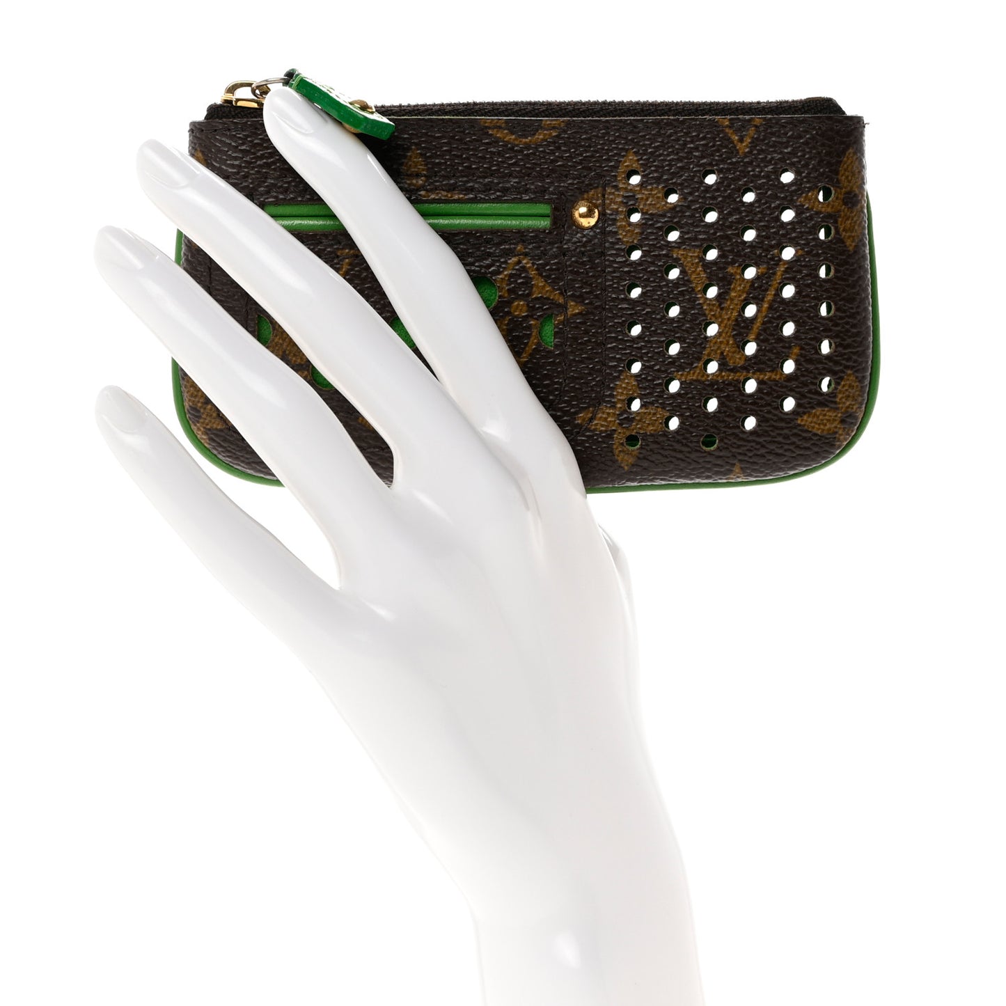 Monogram Perforated Key Pouch Green