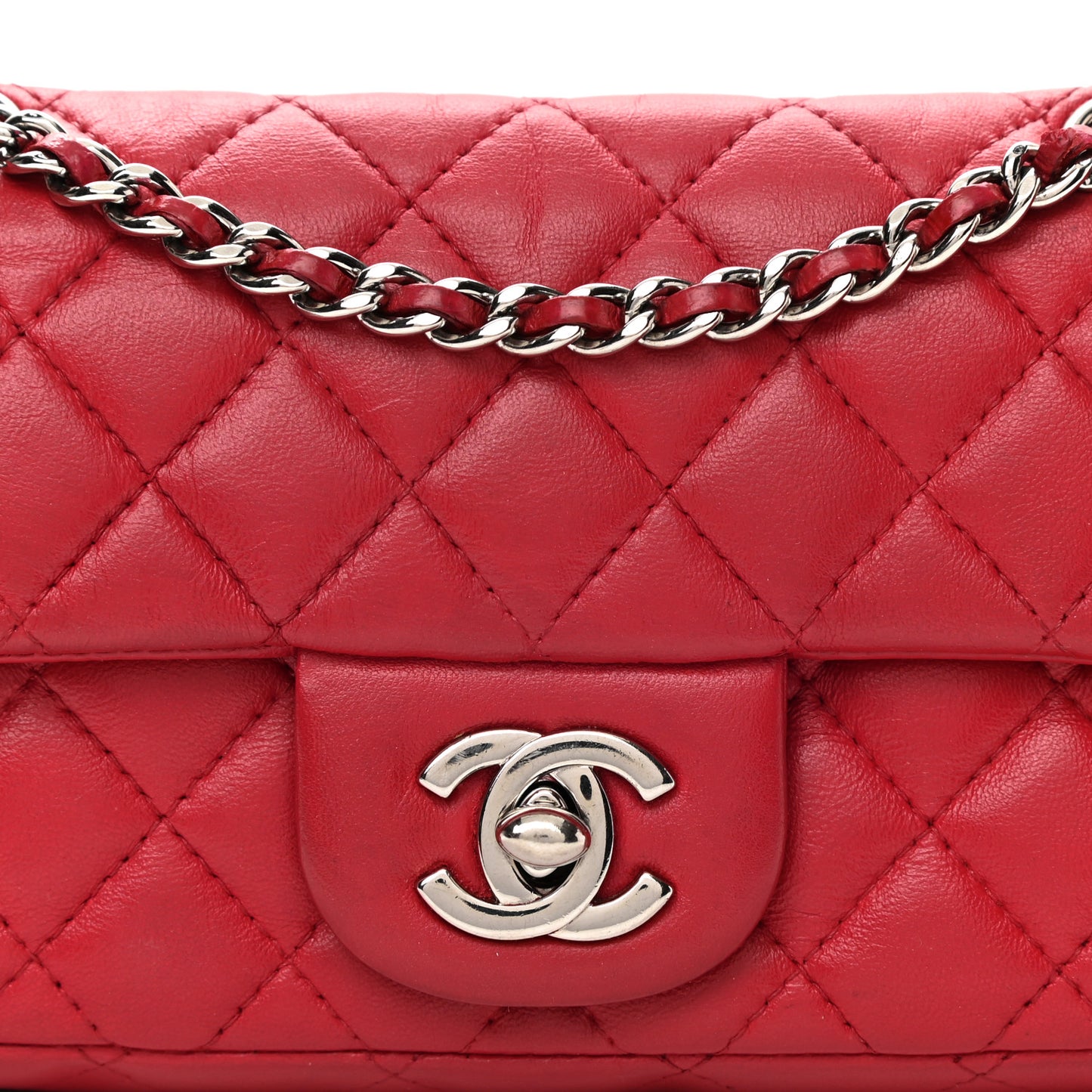 Lambskin Quilted Extra Mini Rectangular Flap Red