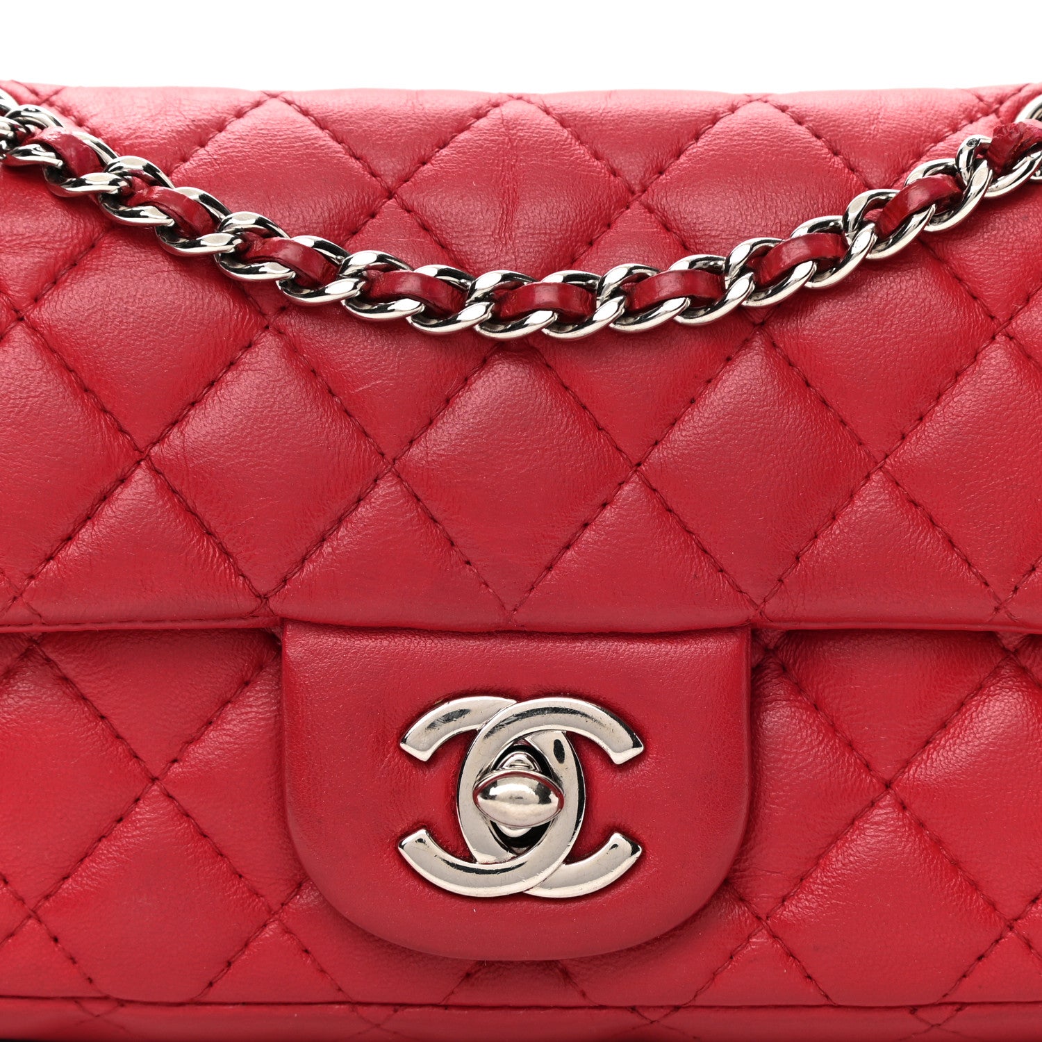 Chanel Lambskin Quilted Extra Mini Rectangular Flap Red 8 of 11