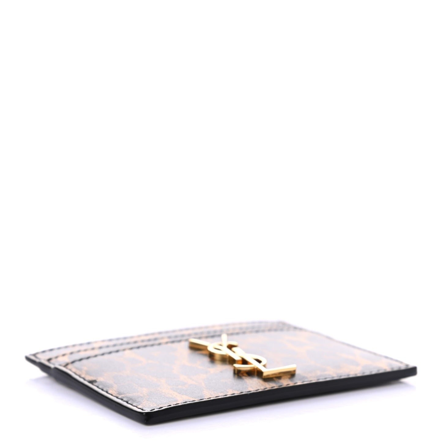 Calfskin Leopard Print Monogram Credit Card Case Multicolor