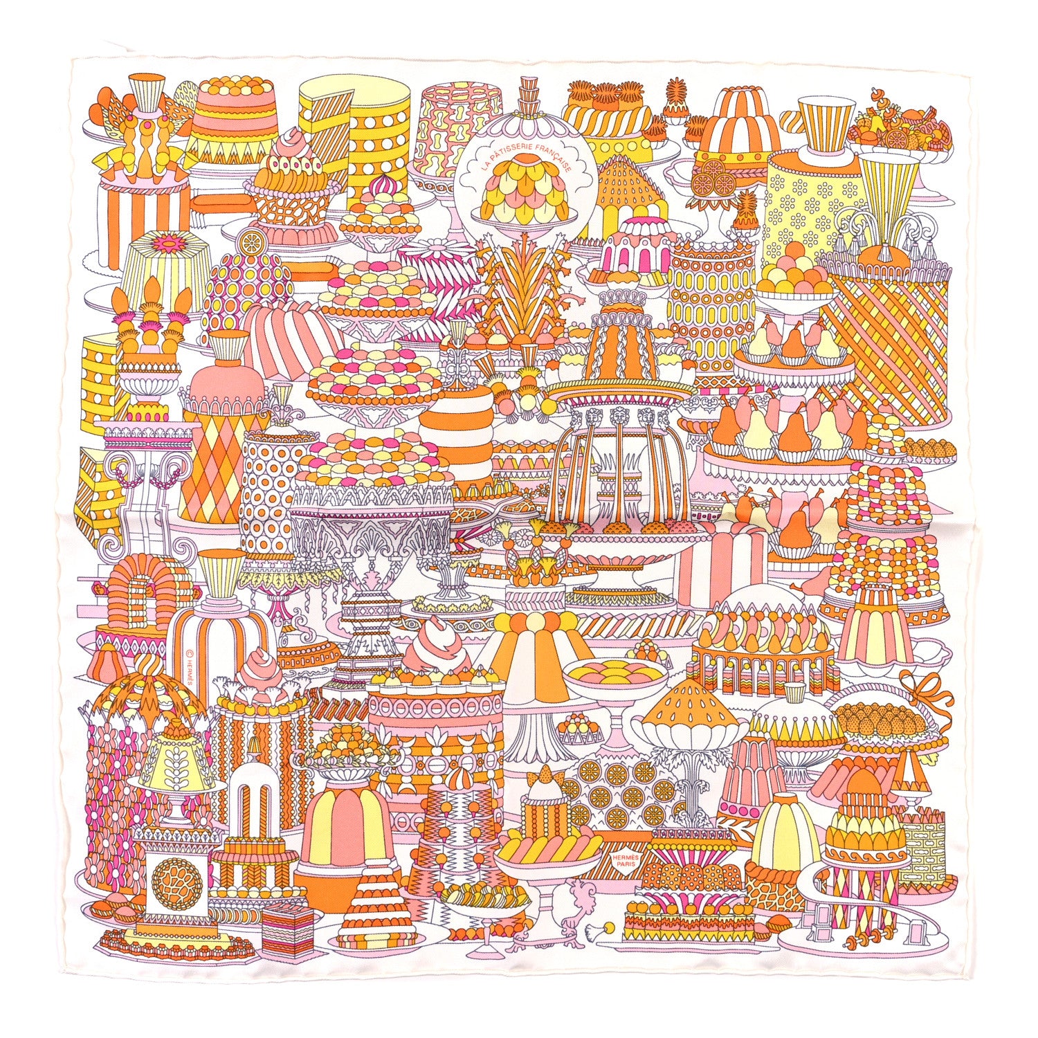 Hermes Silk La Patisserie Francaise Scarf 45 White Orange Jaune 1 of 4