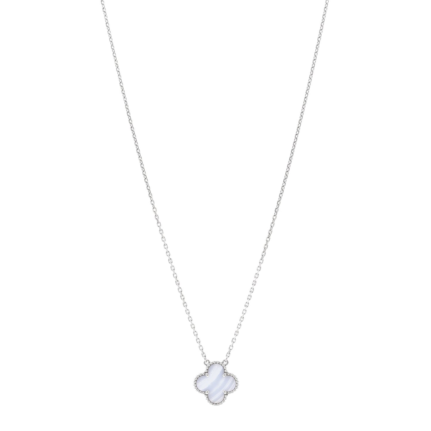 18k White Gold Chalcedony Vintage Alhambra Pendant Necklace
