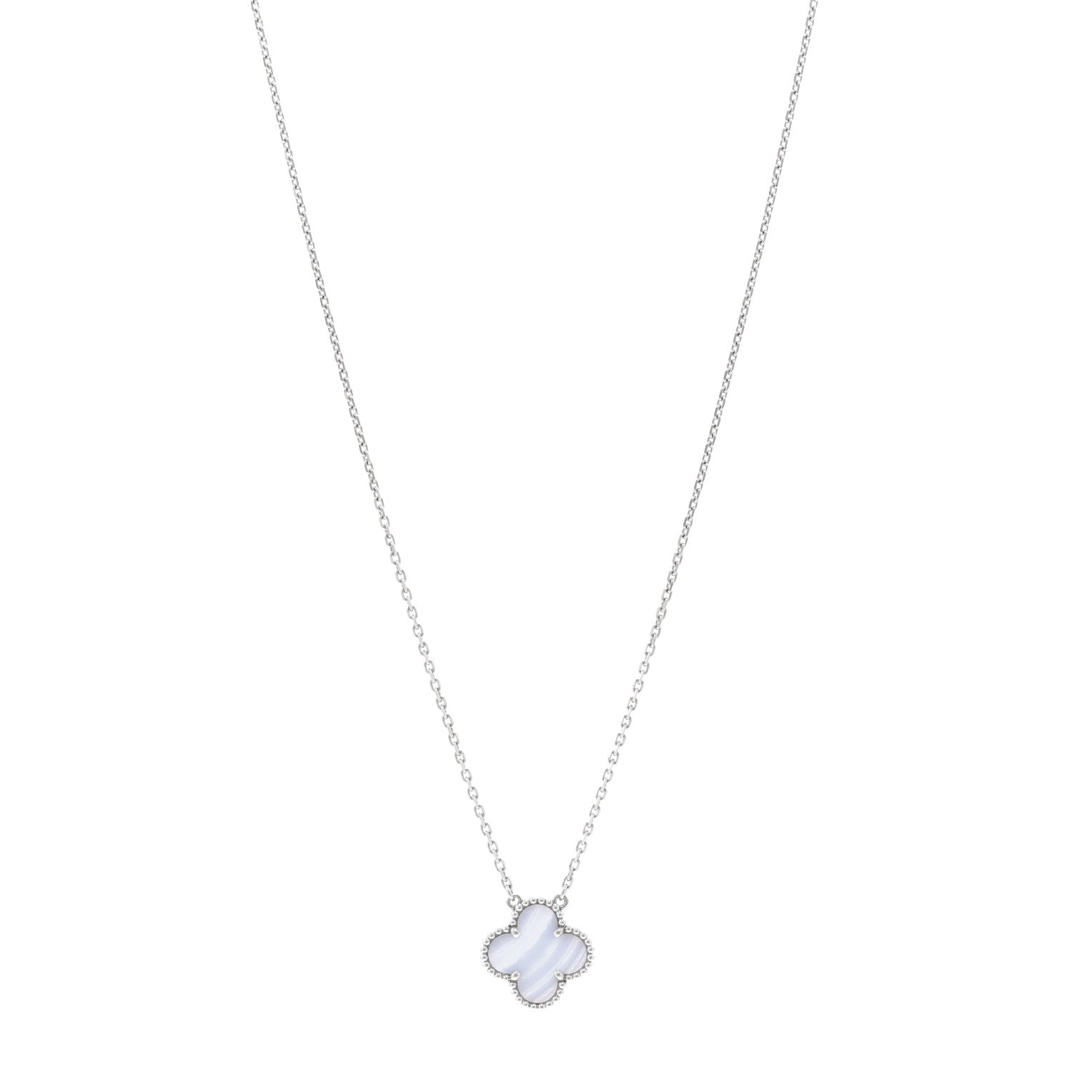 Van Cleef & Arpels 18k White Gold Chalcedony Vintage Alhambra Pendant Necklace 1 of 5