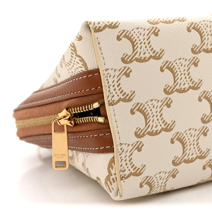 Celine Lambskin Triomphe Canvas Clutch With Chain  White Tan 9 of 10