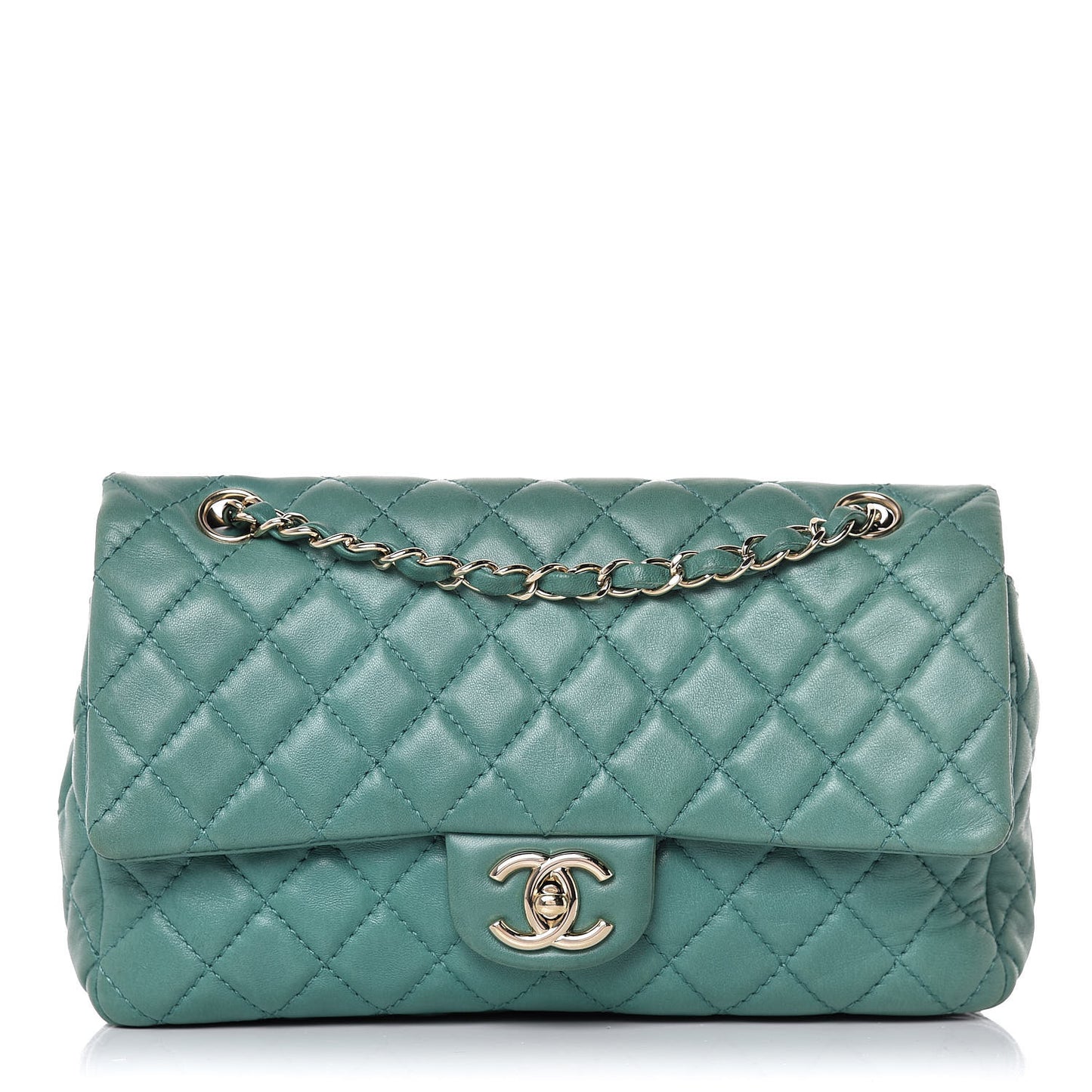 Lambskin Quilted Medium Double Flap Green