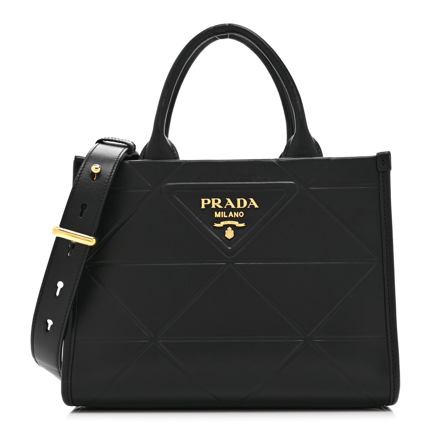 Soft Calfskin Triangolo Symbole Embossed Mini Tote Black