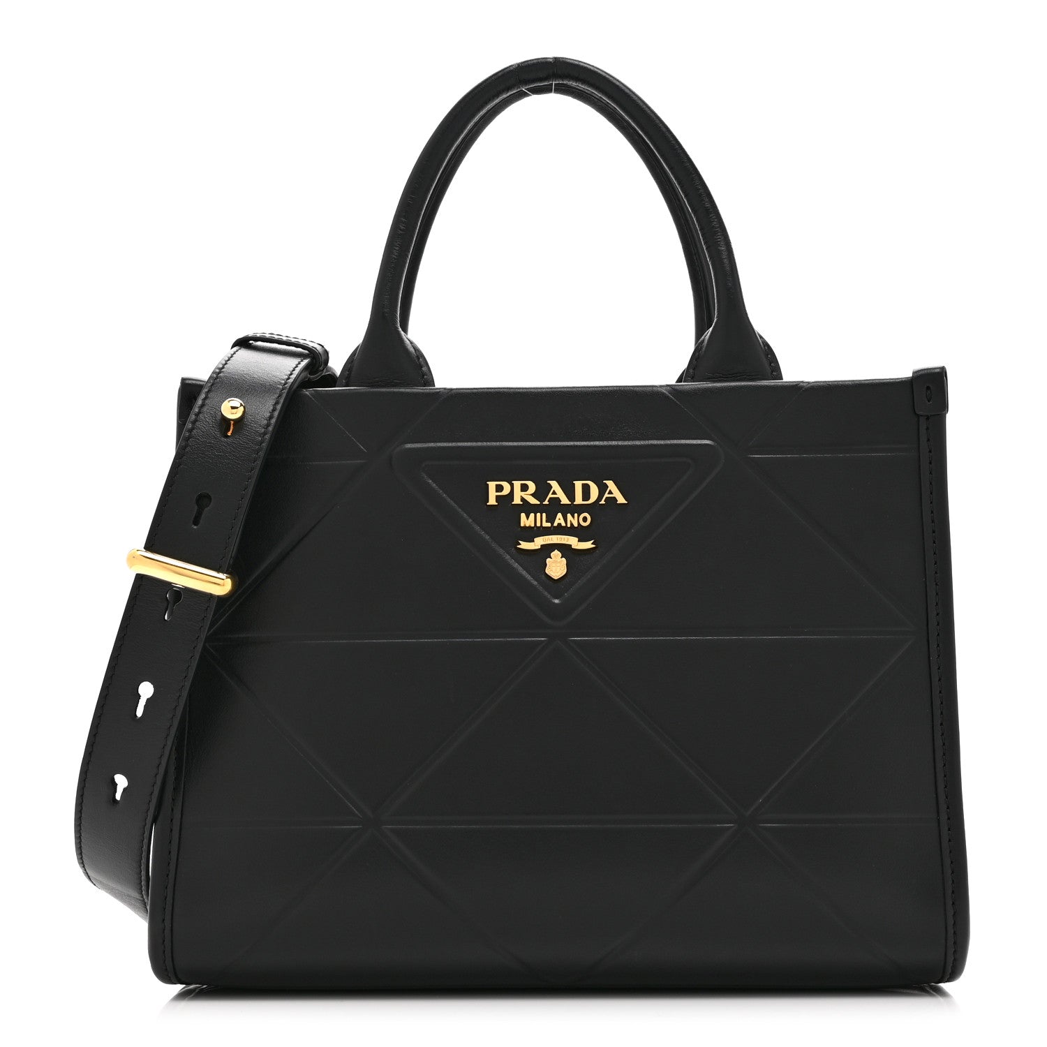 Prada Soft Calfskin Triangolo Symbole Embossed Mini Tote Black 1 of 10