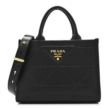 Prada Soft Calfskin Triangolo Symbole Embossed Mini Tote Black 1 of 10
