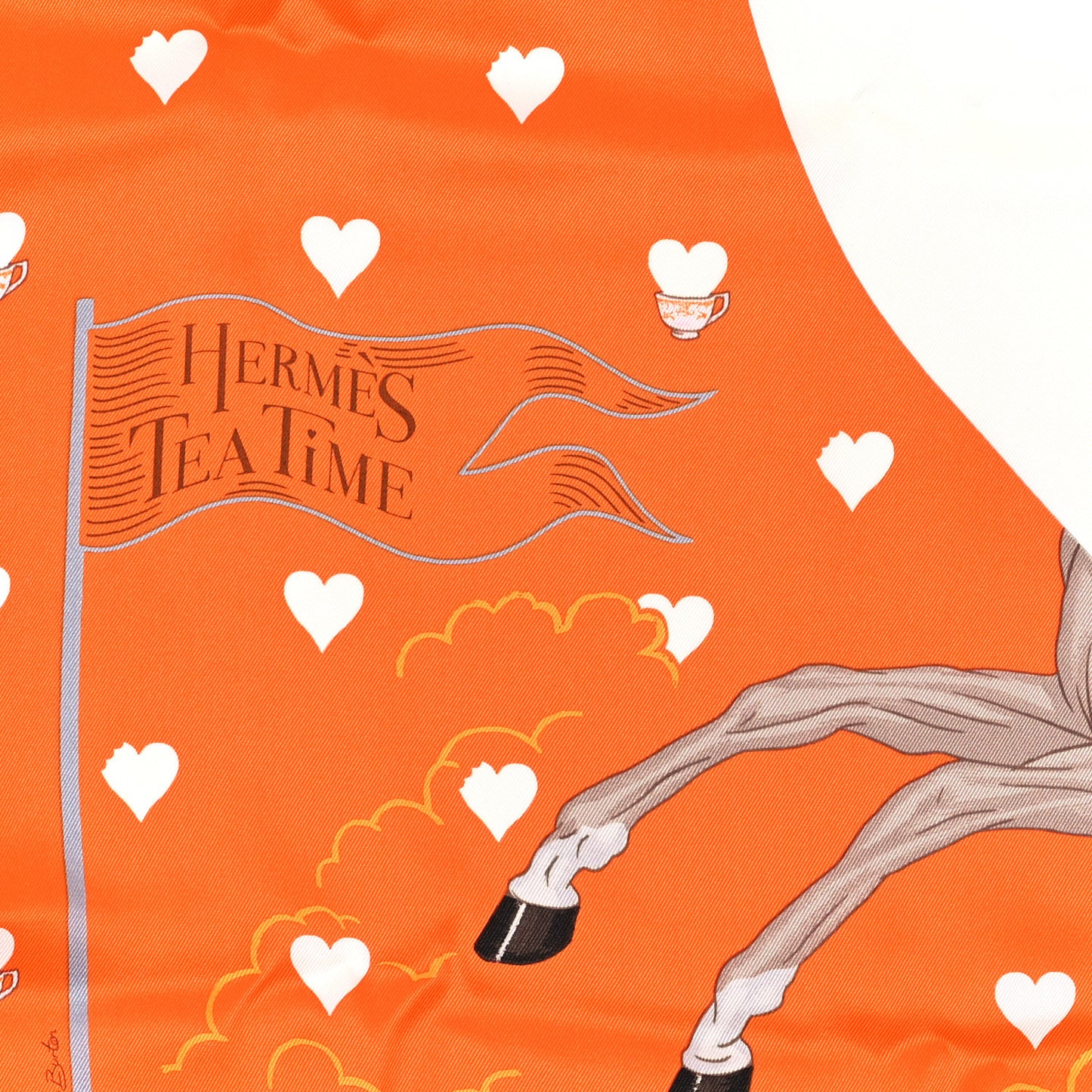 Silk Tea Time Scarf 70 Orange Gris White