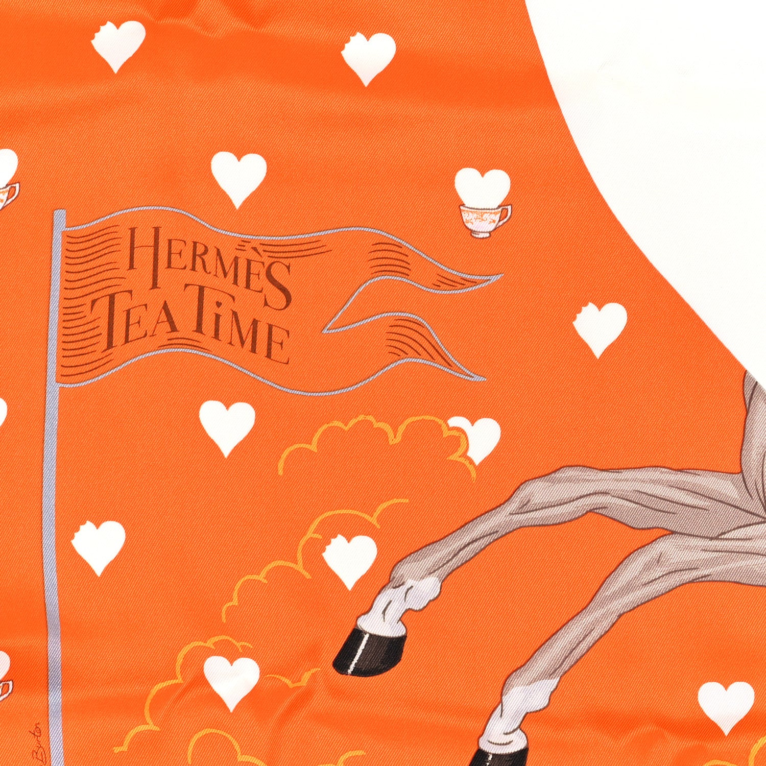 Hermes Silk Tea Time Scarf 70 Orange Gris White 2 of 3