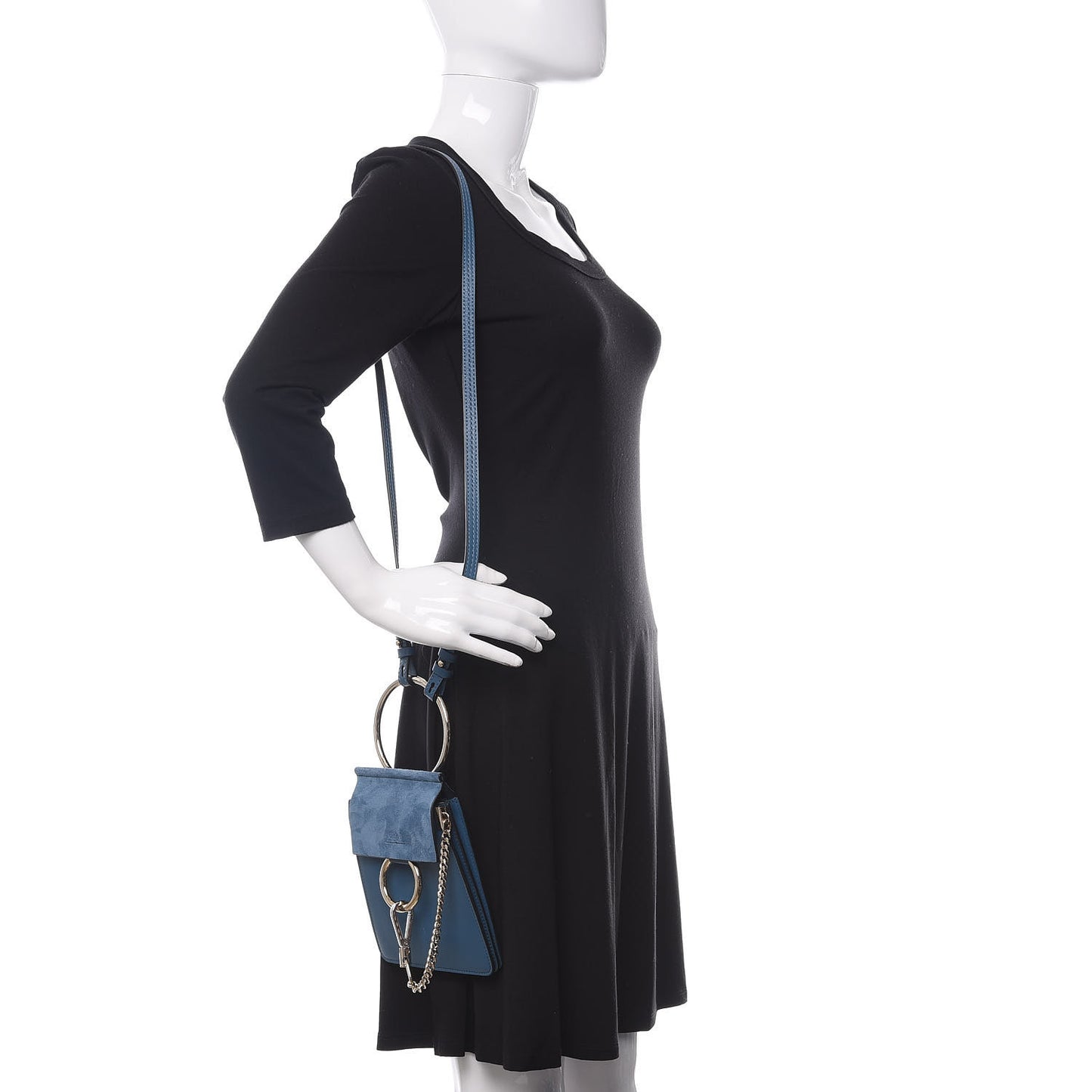 Suede Calfskin Mini Faye Bracelet Bag Vinyl Blue