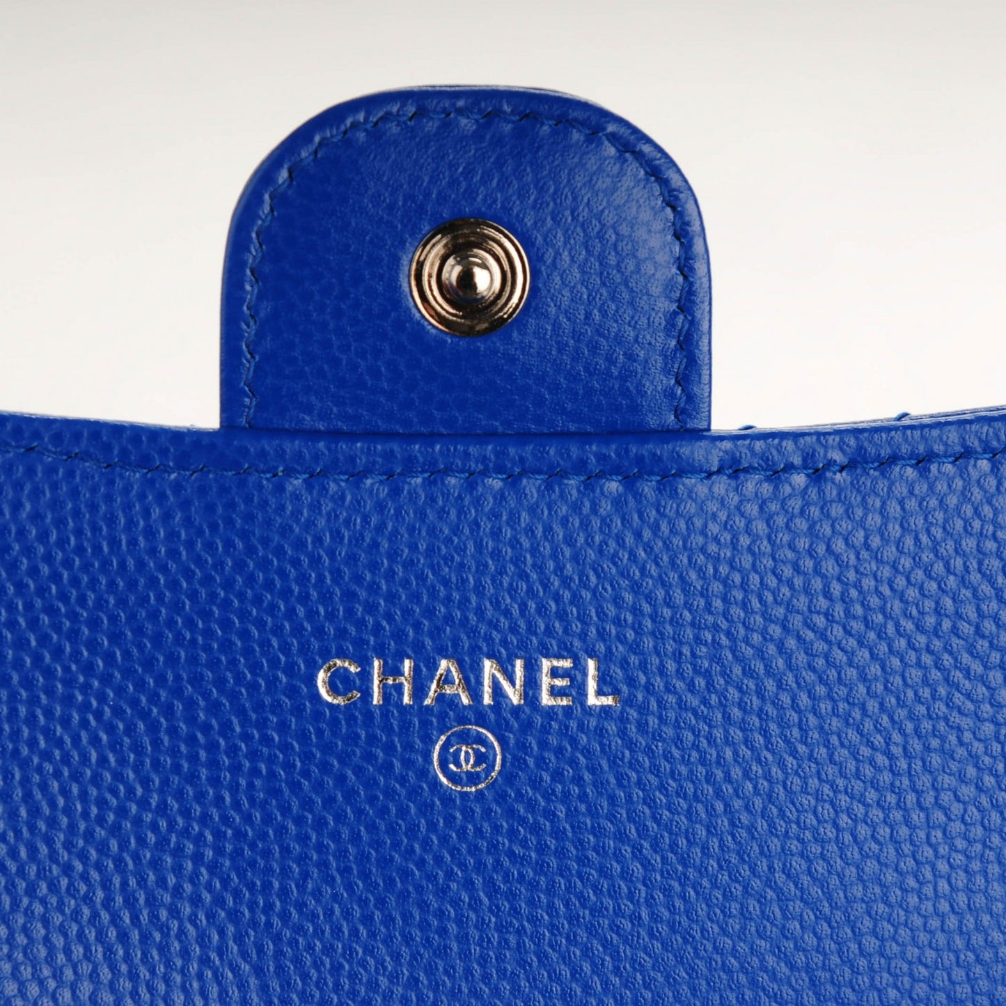 Caviar Chevron Quilted Large Flap Wallet Bright Blue