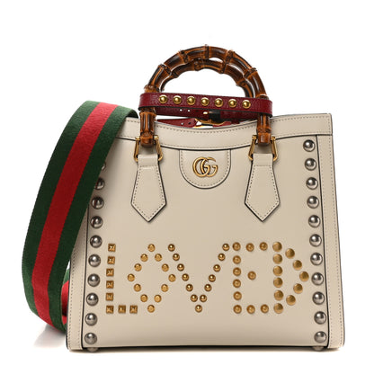 Gucci Calfskin Studded Loved Small Diana Tote Bag Mystic White Hibiscus Red 1 of 10