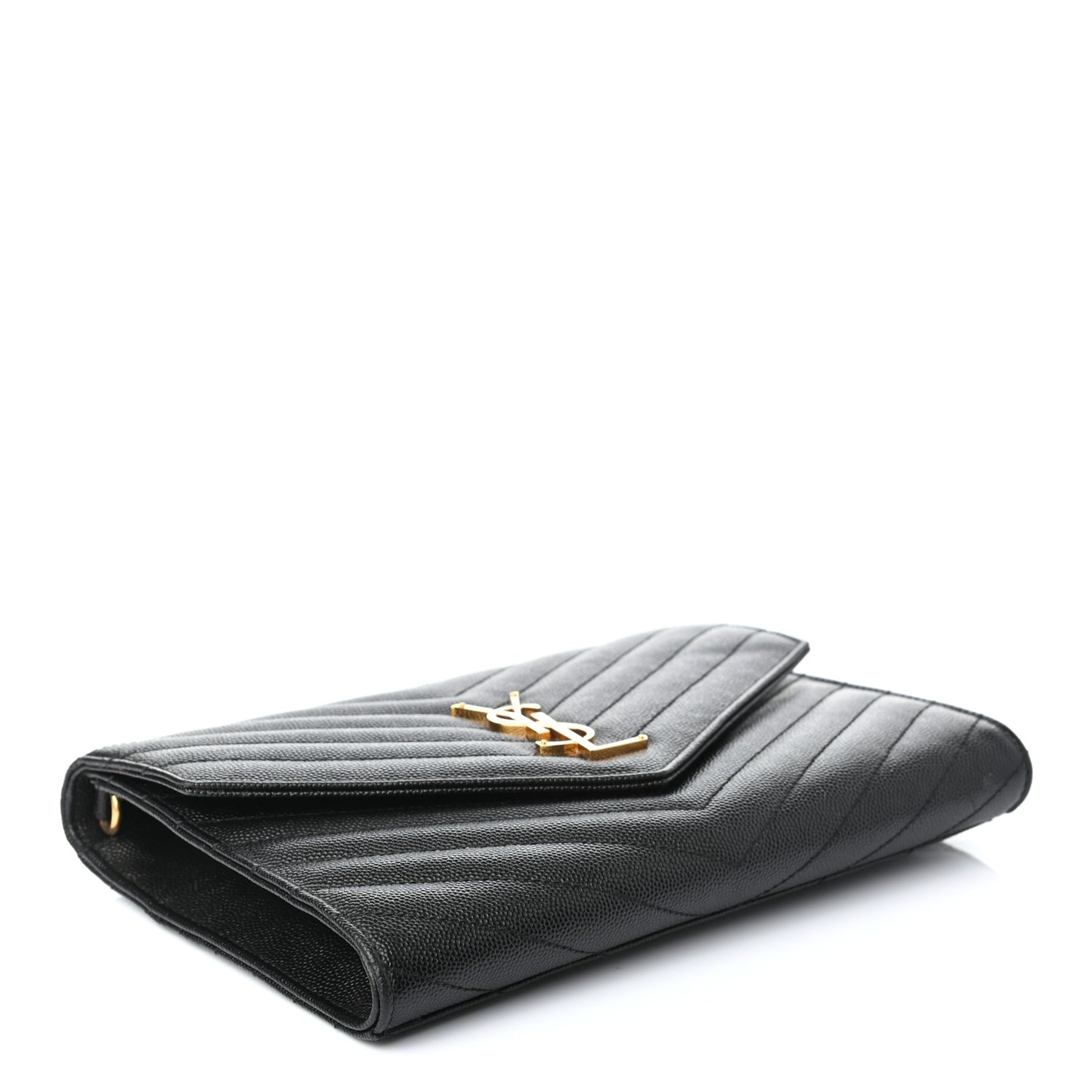 Grain De Poudre Matelasse Chevron Monogram Envelope Clutch Black
