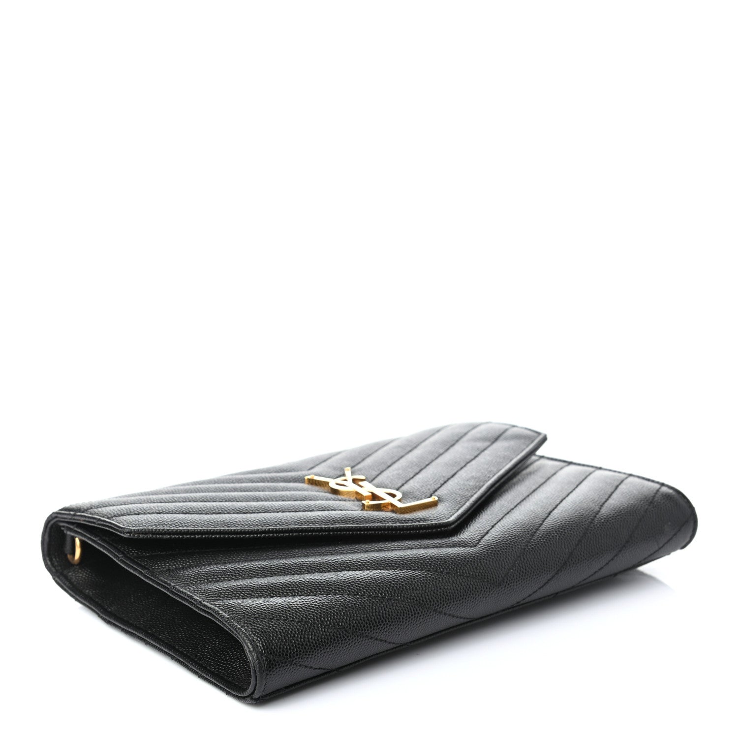 Saint Laurent Grain De Poudre Matelasse Chevron Monogram Envelope Clutch Black 4 of 7