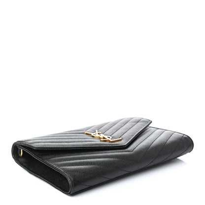 Saint Laurent Grain De Poudre Matelasse Chevron Monogram Envelope Clutch Black 4 of 7