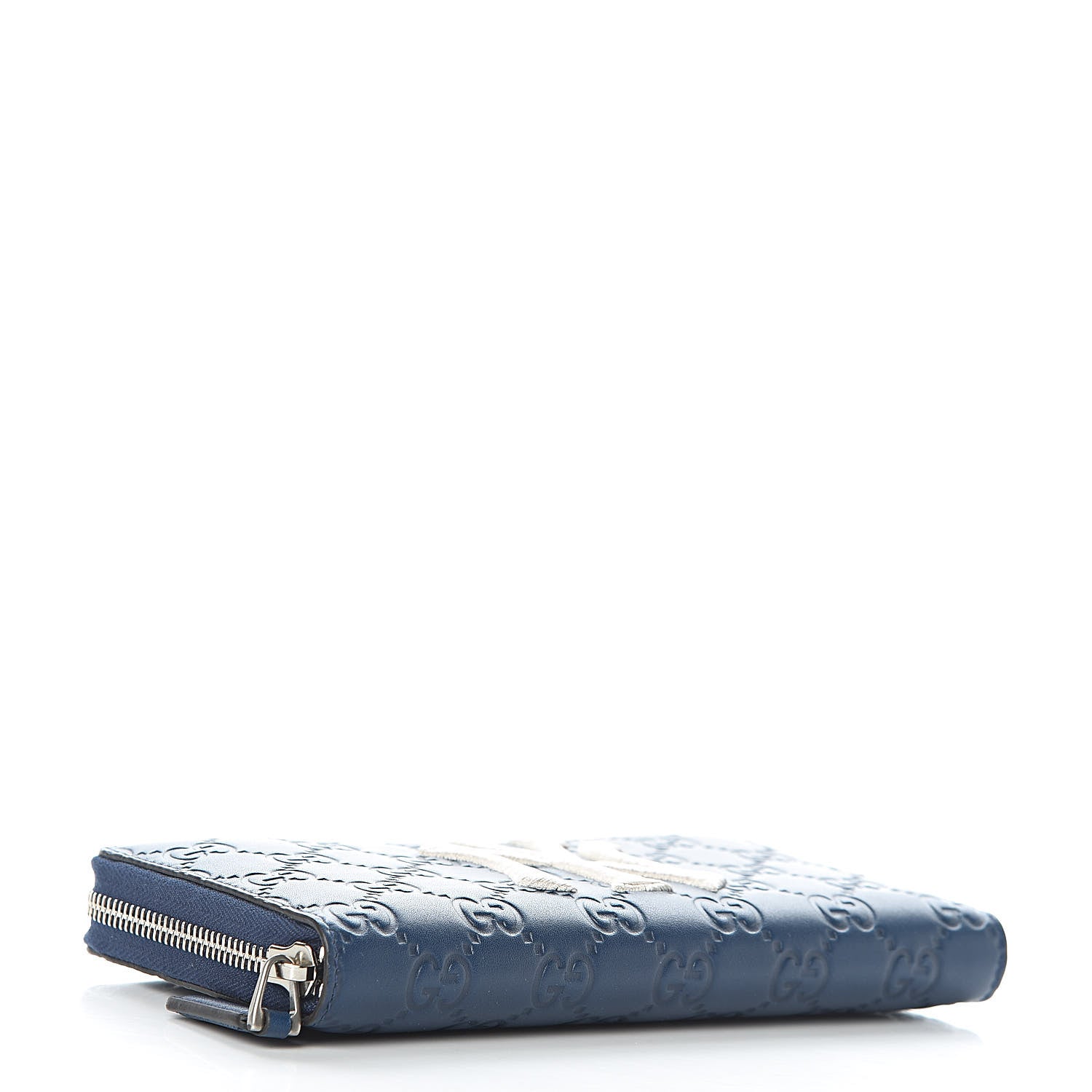 Gucci X MLB Guccissima Signature NY Yankees Embroidered Zip Around Wallet Royale Ivory 4 of 8