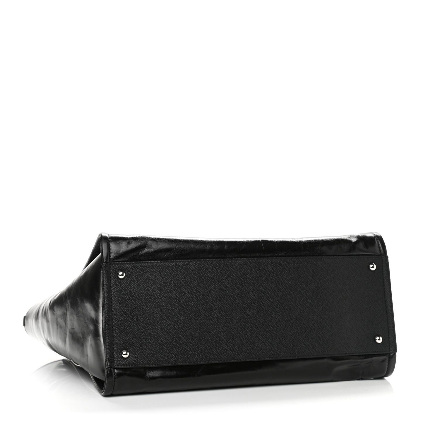 Glazed Calfskin Large Deauville Tote Black