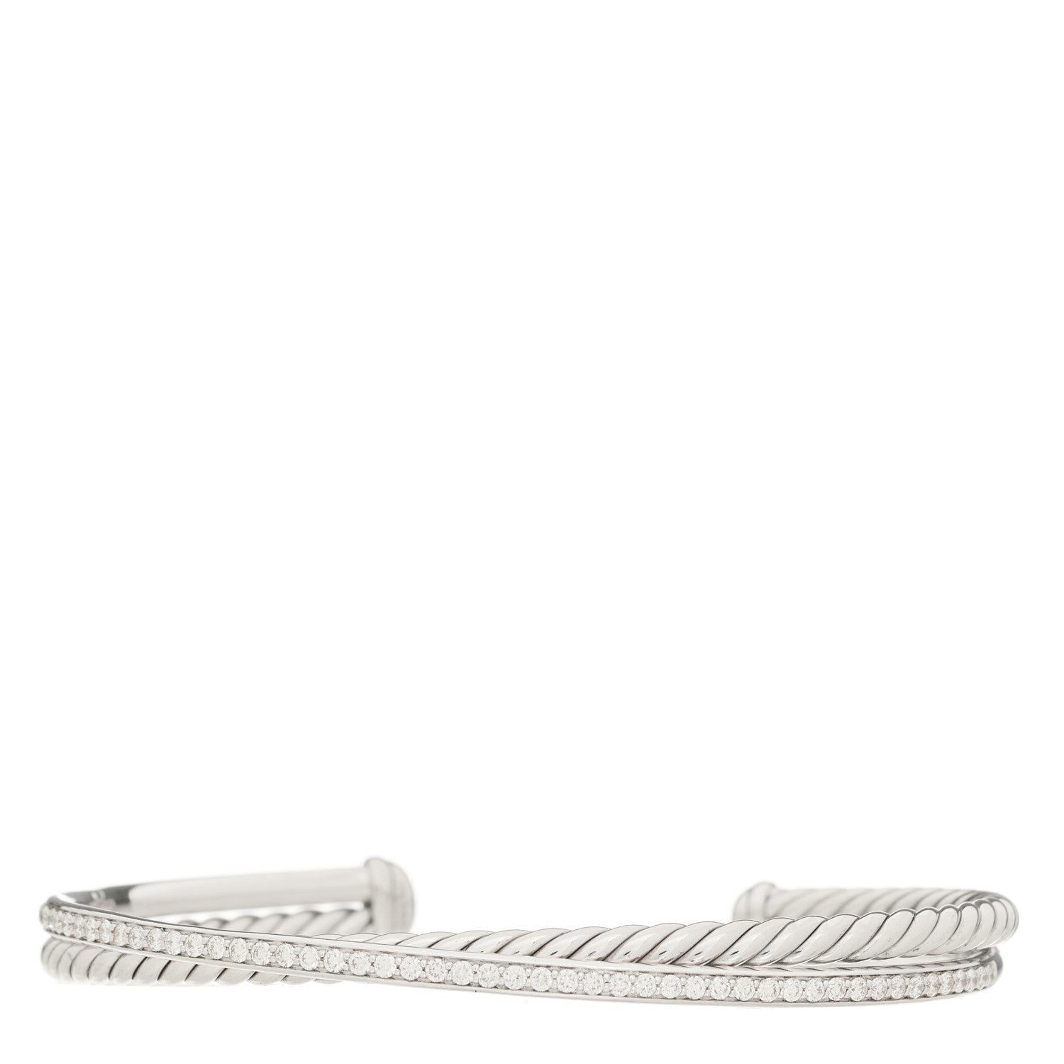 David Yurman Sterling Silver Diamond Crossover Two Row Cuff Bracelet 1 of 3