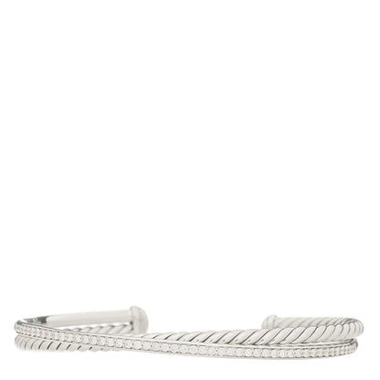 David Yurman Sterling Silver Diamond Crossover Two Row Cuff Bracelet 1 of 3